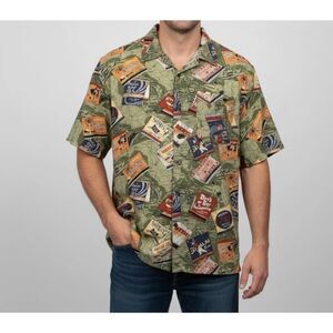 KAD Hawaiian Shirt Mens Sz XL Button Front All Over Matchbooks Vintage 90s Rayon